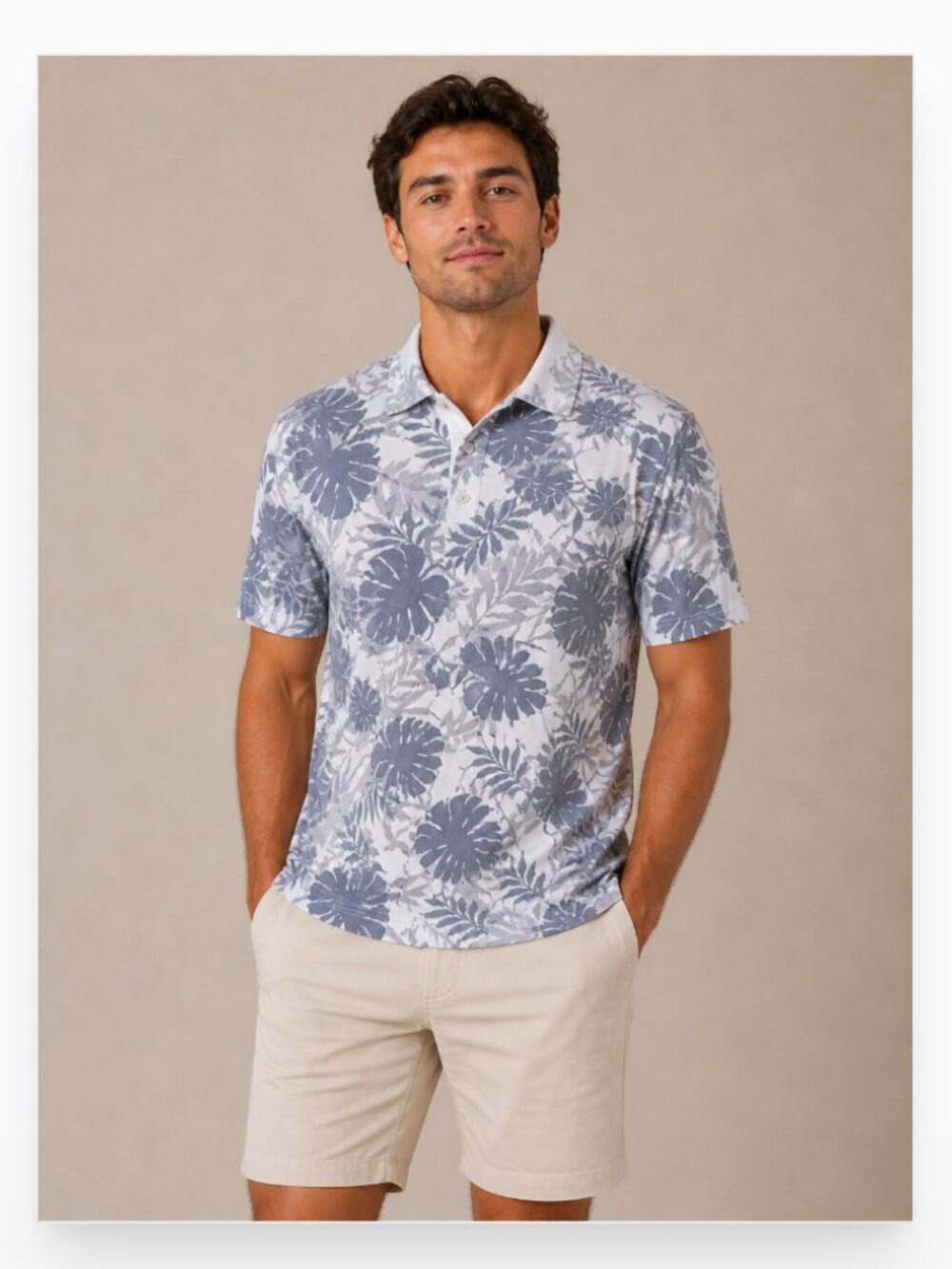 KJUS Polo Shirt Mens XL Gray Floral Print UPF 50+ Comfort Fit Performance Golf